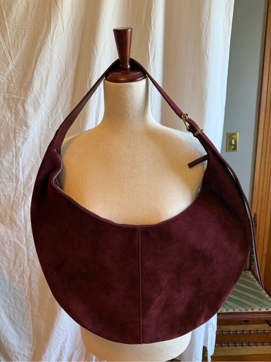 J. Crew Handbags - J. Crew Burgundy Suede Crescent Shoulder Bag